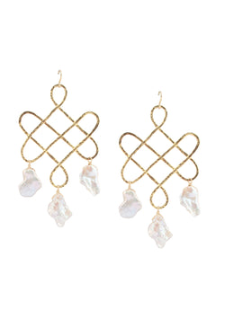 Freshwater Pearl Gold Trellis Earrings