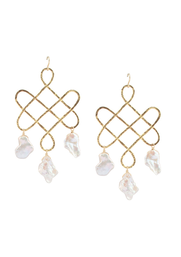 Freshwater Pearl Gold Trellis Earrings