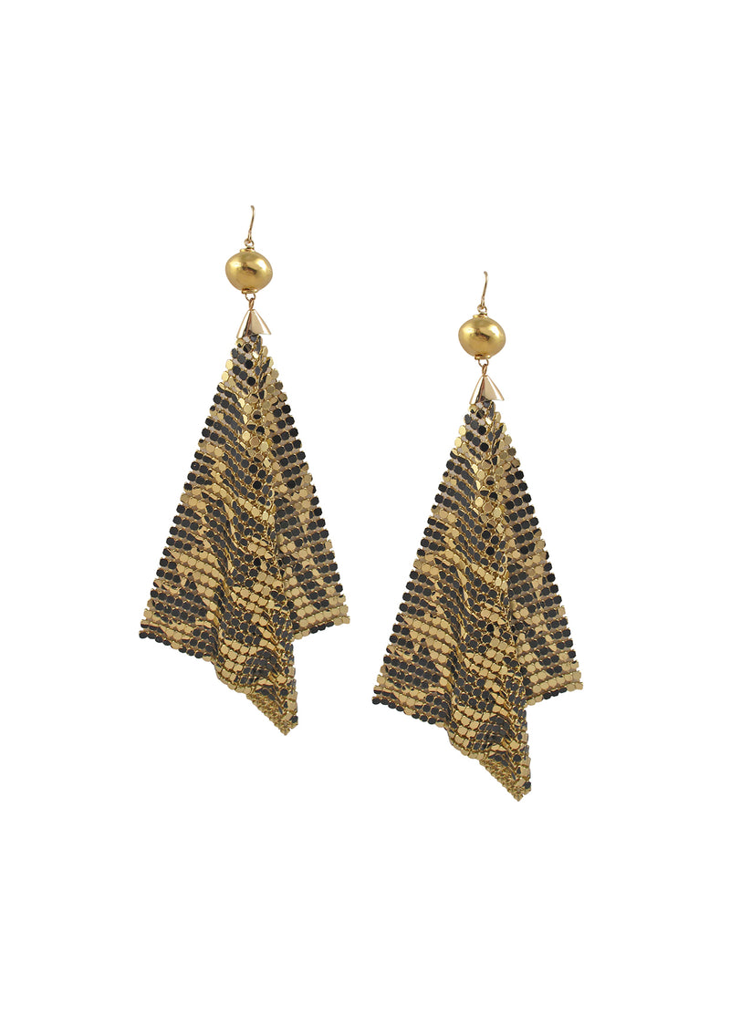 Black and Gold Animal Print Mesh Earrings
