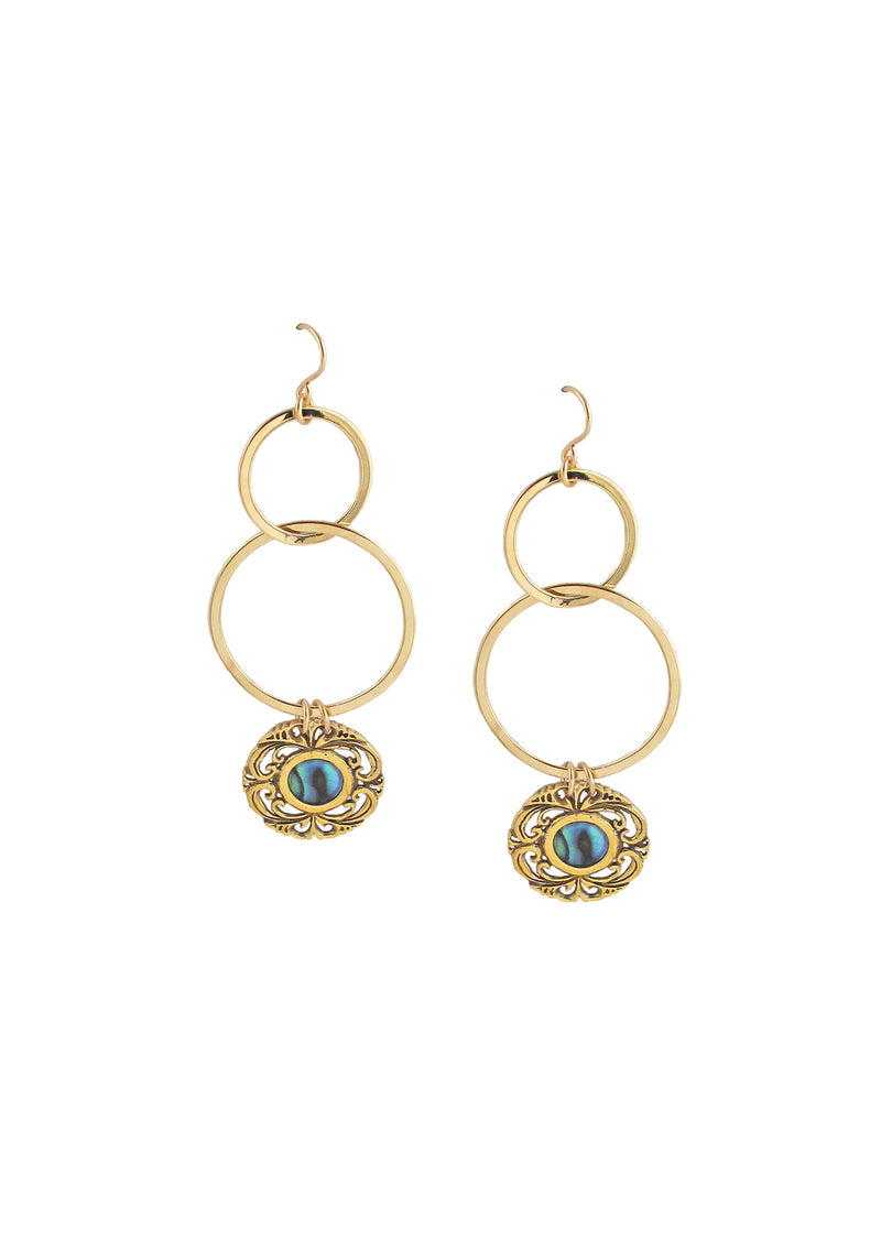 Abalone and Brass Pendant Double Gold Link Earrings