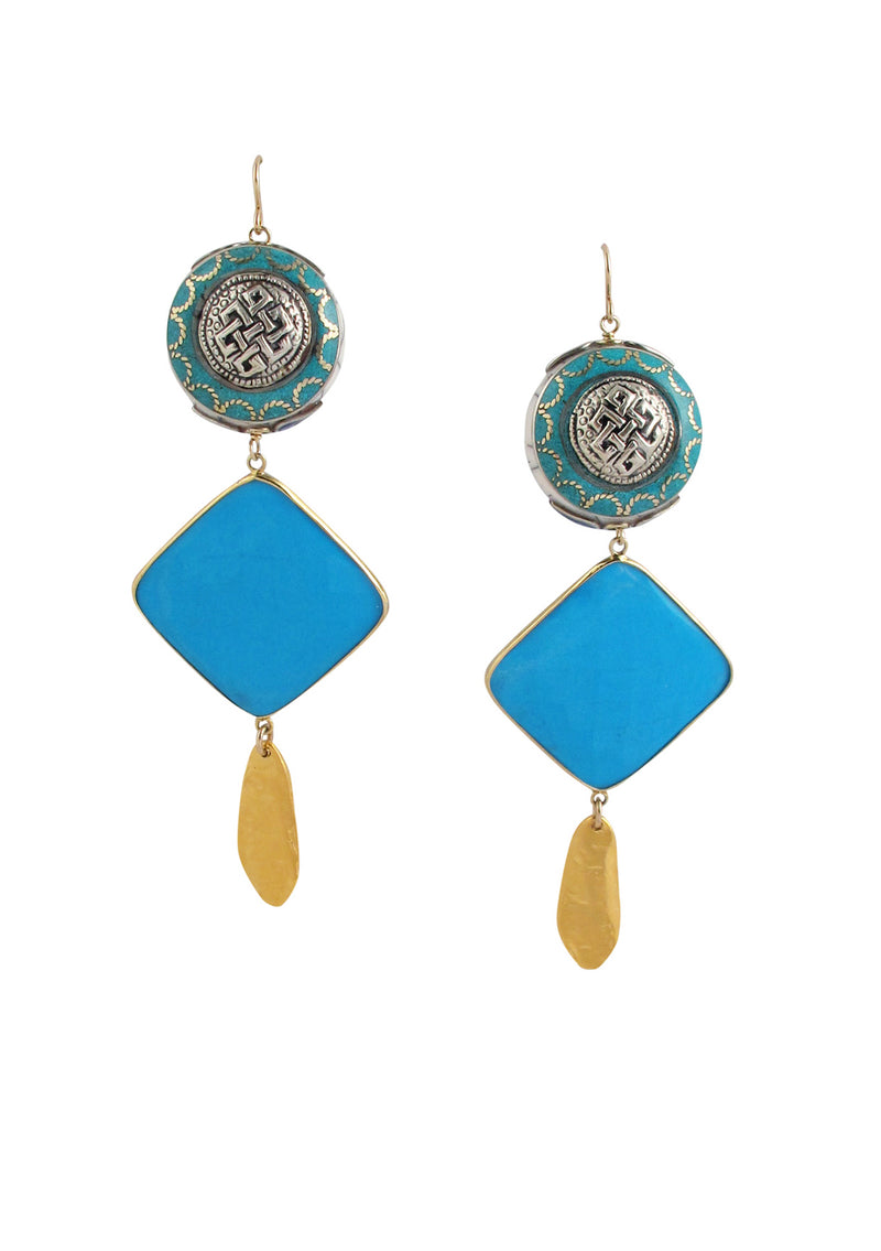 Ethnic Turquoise Gold Earrings