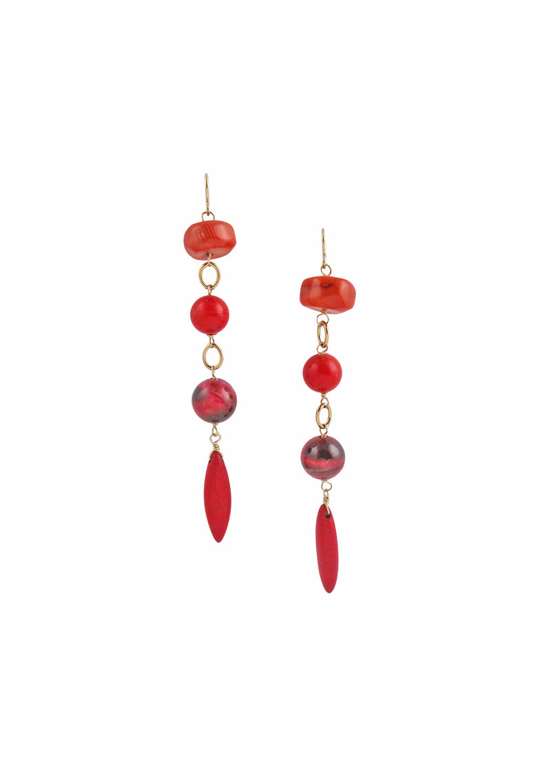 Pink Tiger's Eye Red Coral Earrings