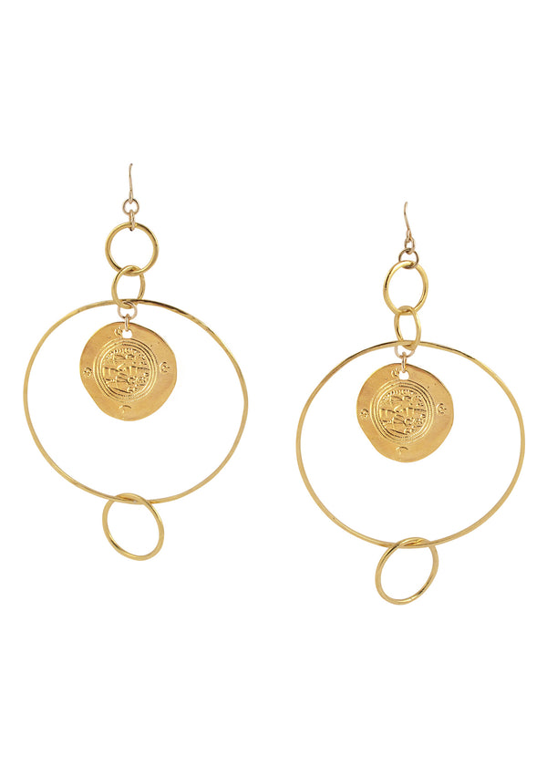 Large Gold Circle and Coin Earrings