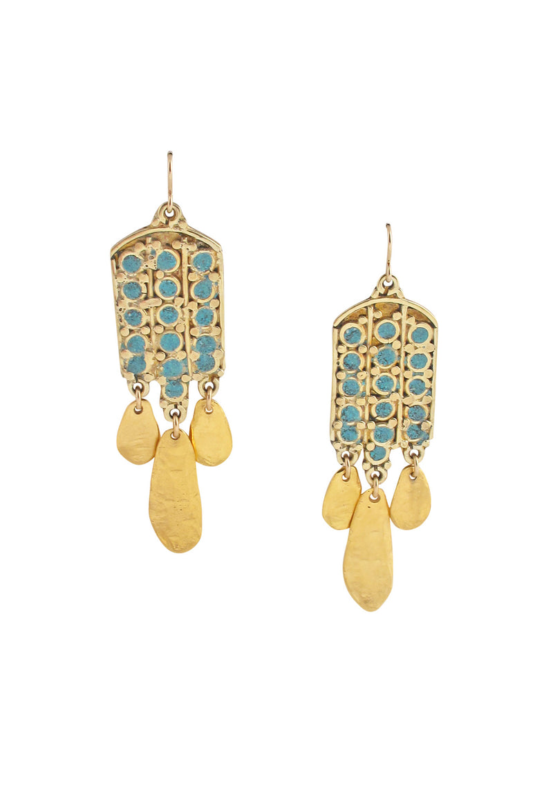 Ethnic Turquoise Gold Drop Earrings
