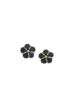 Black Enamel Flower Post Earrings