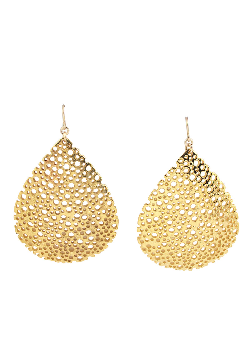 Large Carved Gold Teardrop Earrings