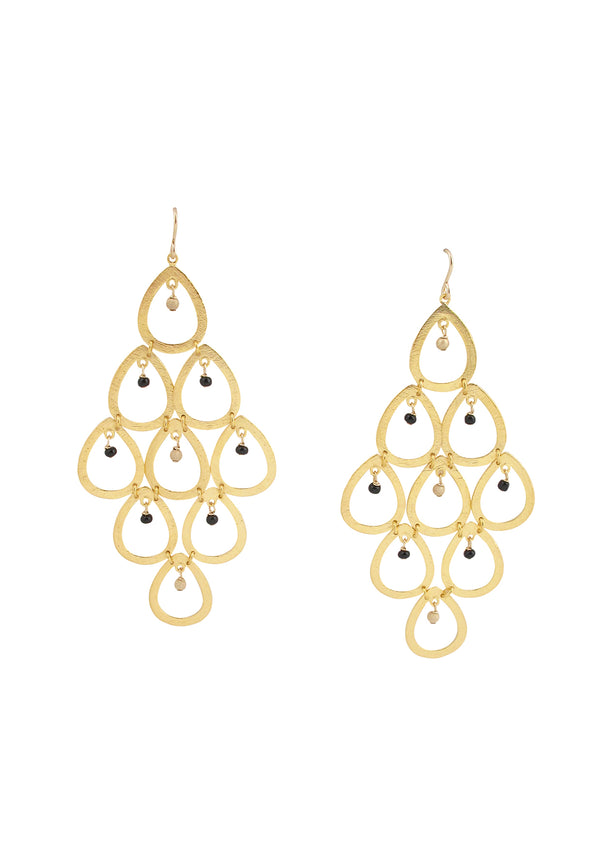 Black Onyx Gold Chandelier Earrings