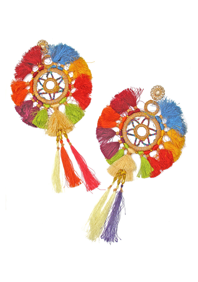 Multi Color Oversized Ethnic Tassel Earrings