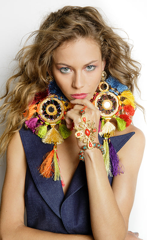 Multi Color Oversized Ethnic Tassel Earrings