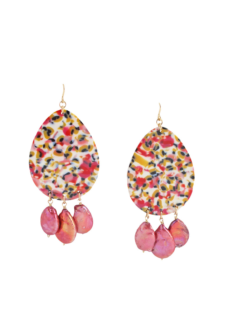 Pink Freshwater Pearl Multicolor Pendant Earrings