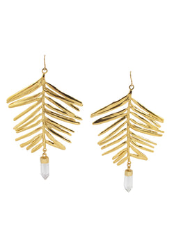 Large Gold Leaf Clear Quartz in Gold Foil Earrings