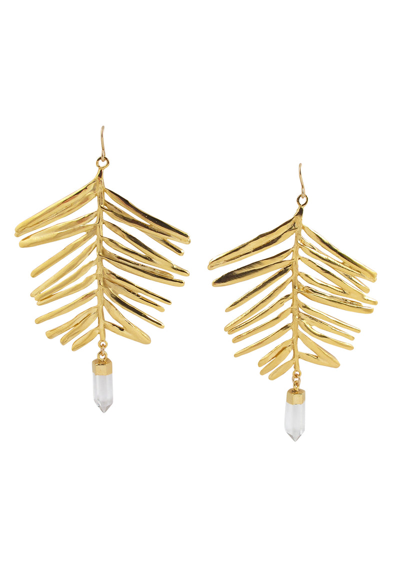 Large Gold Leaf Clear Quartz in Gold Foil Earrings