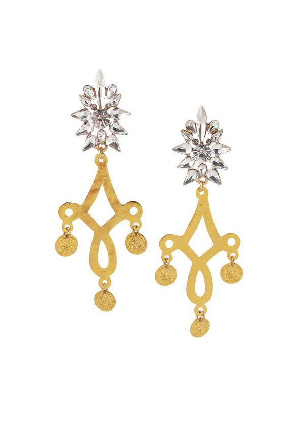Gold Filigree Crystal Post Chandelier Earrings
