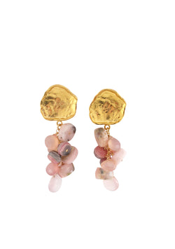 Pink Cluster Gold Post Earrings