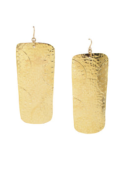Large Gold Etched Rectangular Earrings