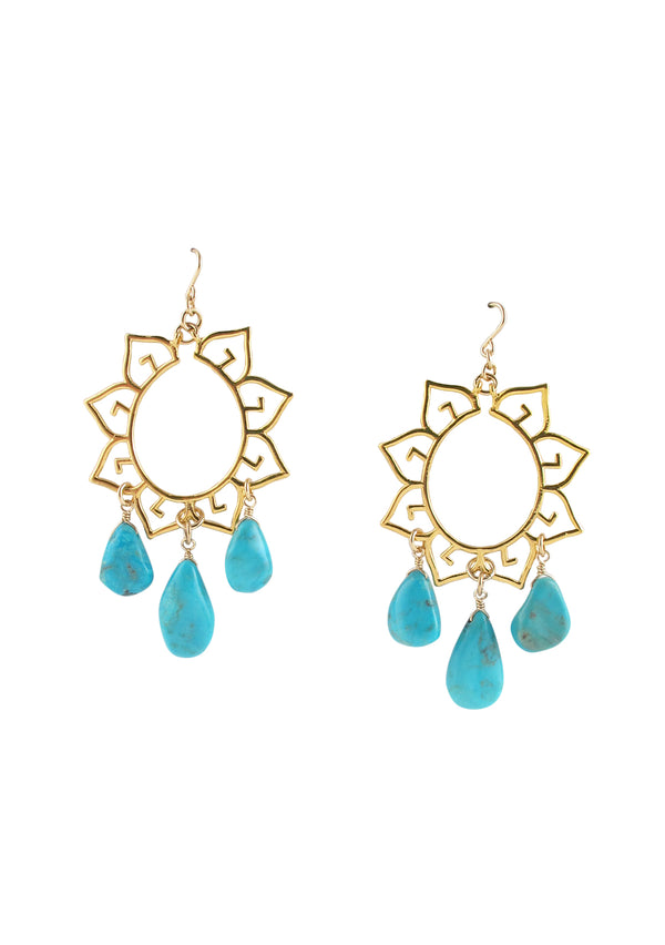 Turquoise Gold Filigree Chandelier Earrings