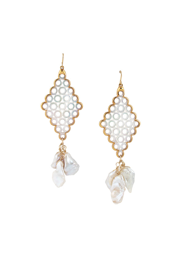 Freshwater Pearl Filigree in Gold Foil Earrings