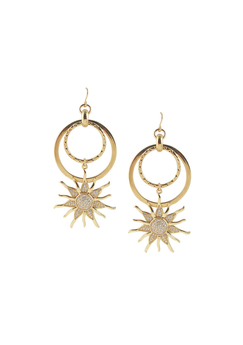 Diamond Illusion Gold Sun Dangle Earrings