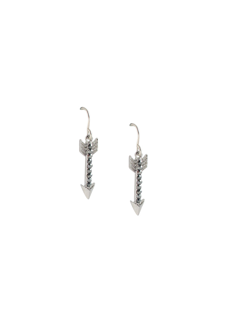Rhodium Hematite Crystal Arrow Earrings