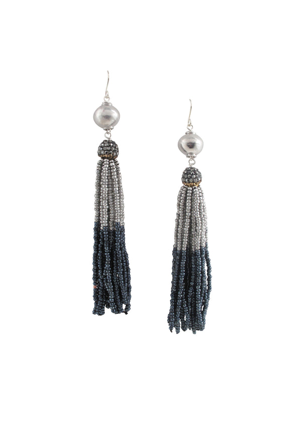 Rhodium Two-Tone Tassel Earrings