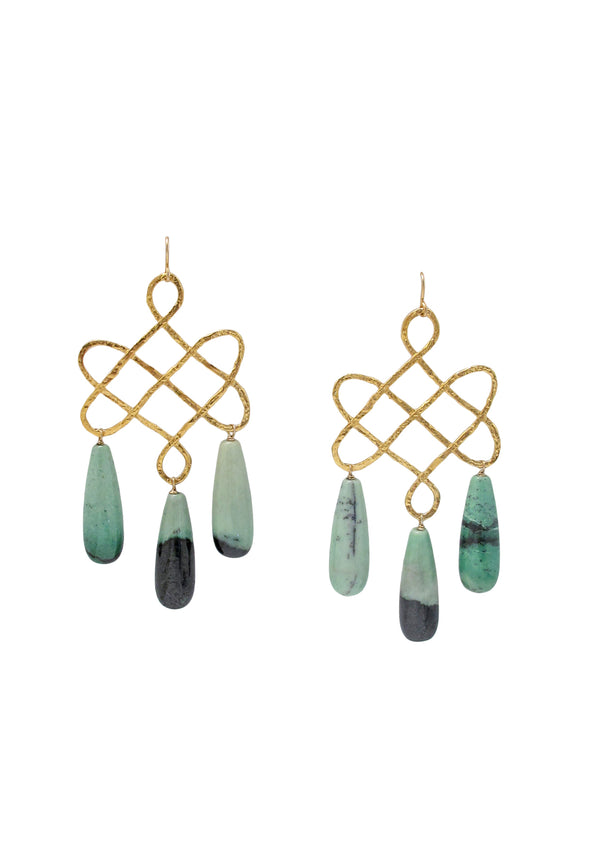 Hydrogrossular Garnet Gold Chandelier Earrings