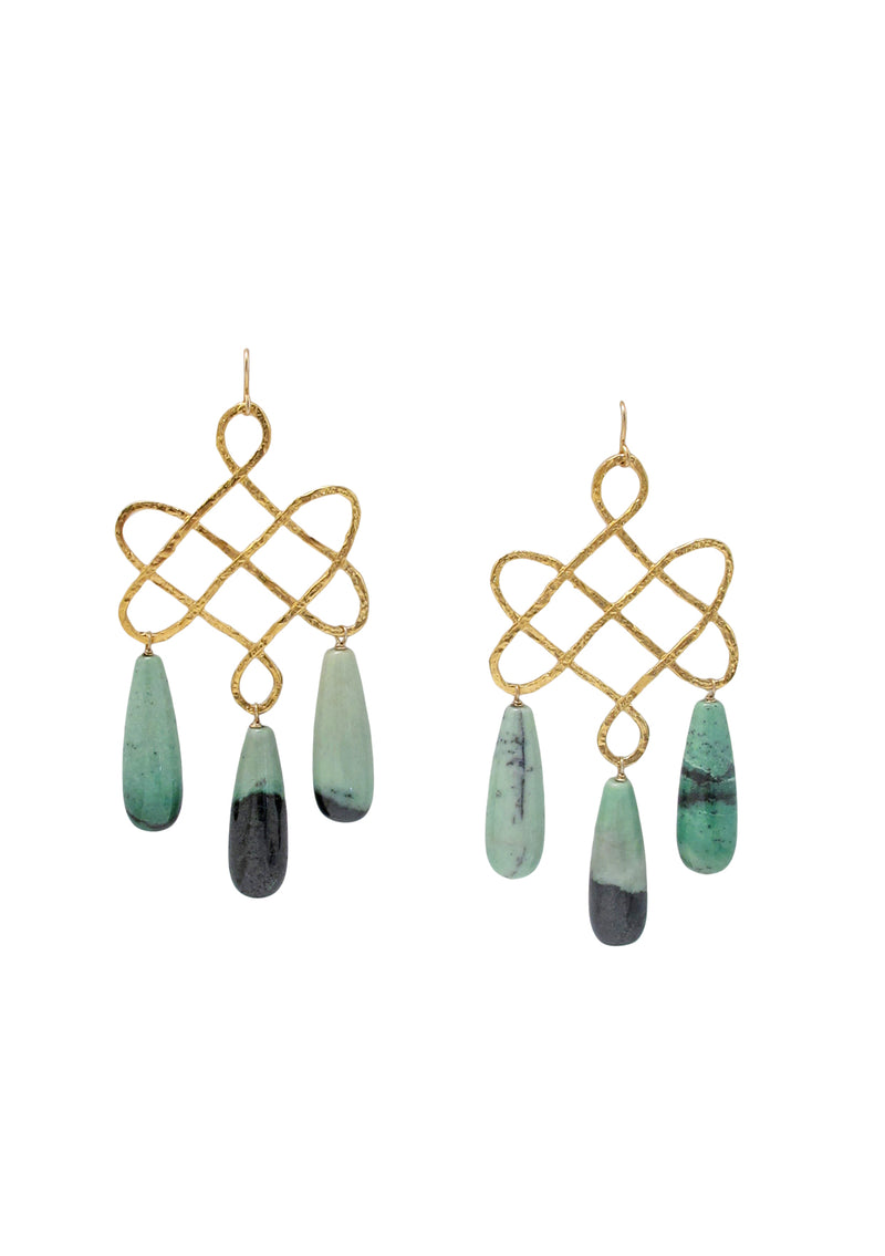 Hydrogrossular Garnet Gold Chandelier Earrings