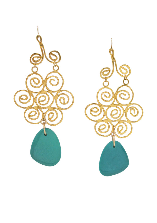 Chrysocolla Gold Trellis Chandelier Earrings