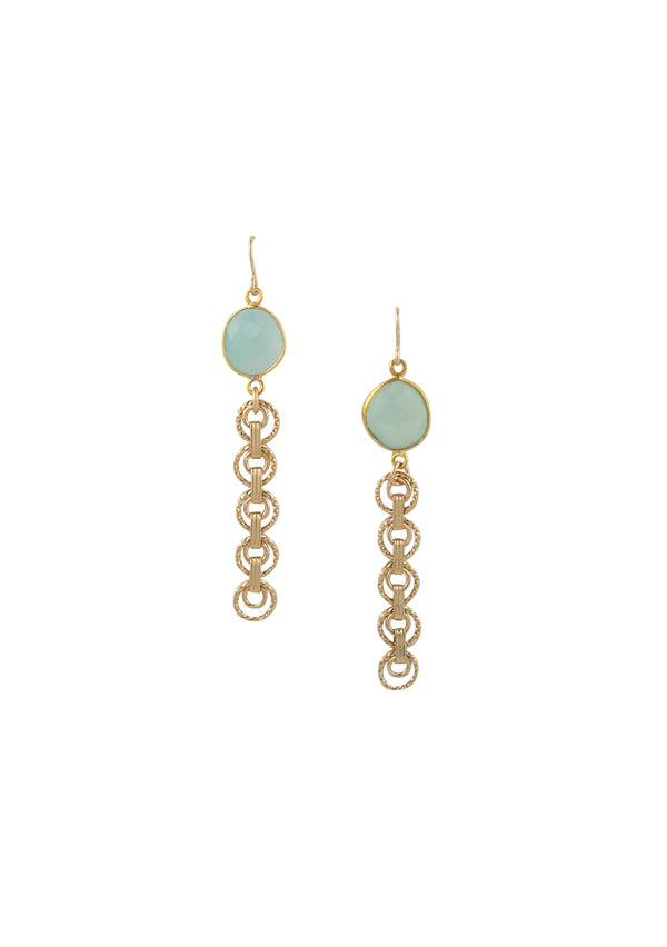 Aquamarine Bezel Gold Dangle Earrings