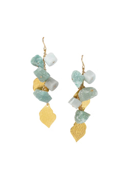 Aquamarine Green Aventurine Gold Cluster Earrings