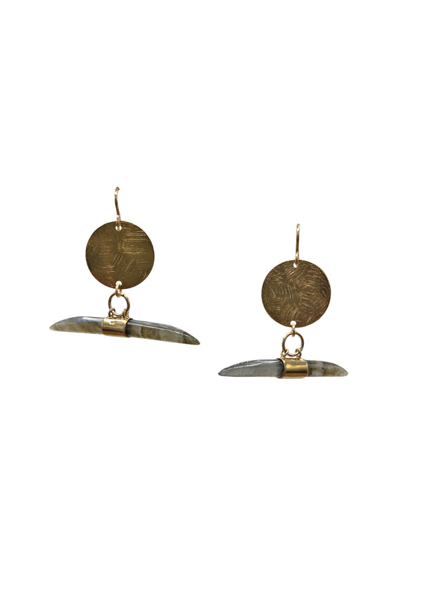 Gold Disc Ladadorite in Gold Foil Earrings