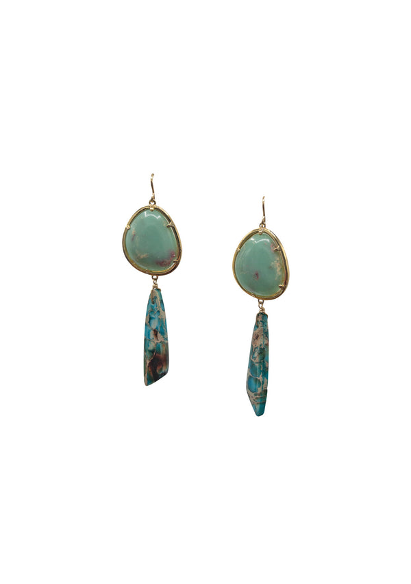Aqua Jade Bezel Verasite Drop Earrings