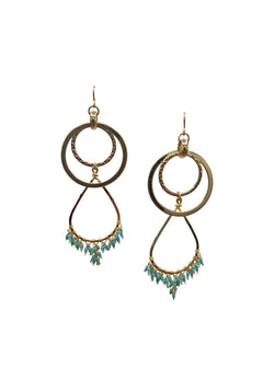Turquoise Seed Bead Gold Chandelier Earrings