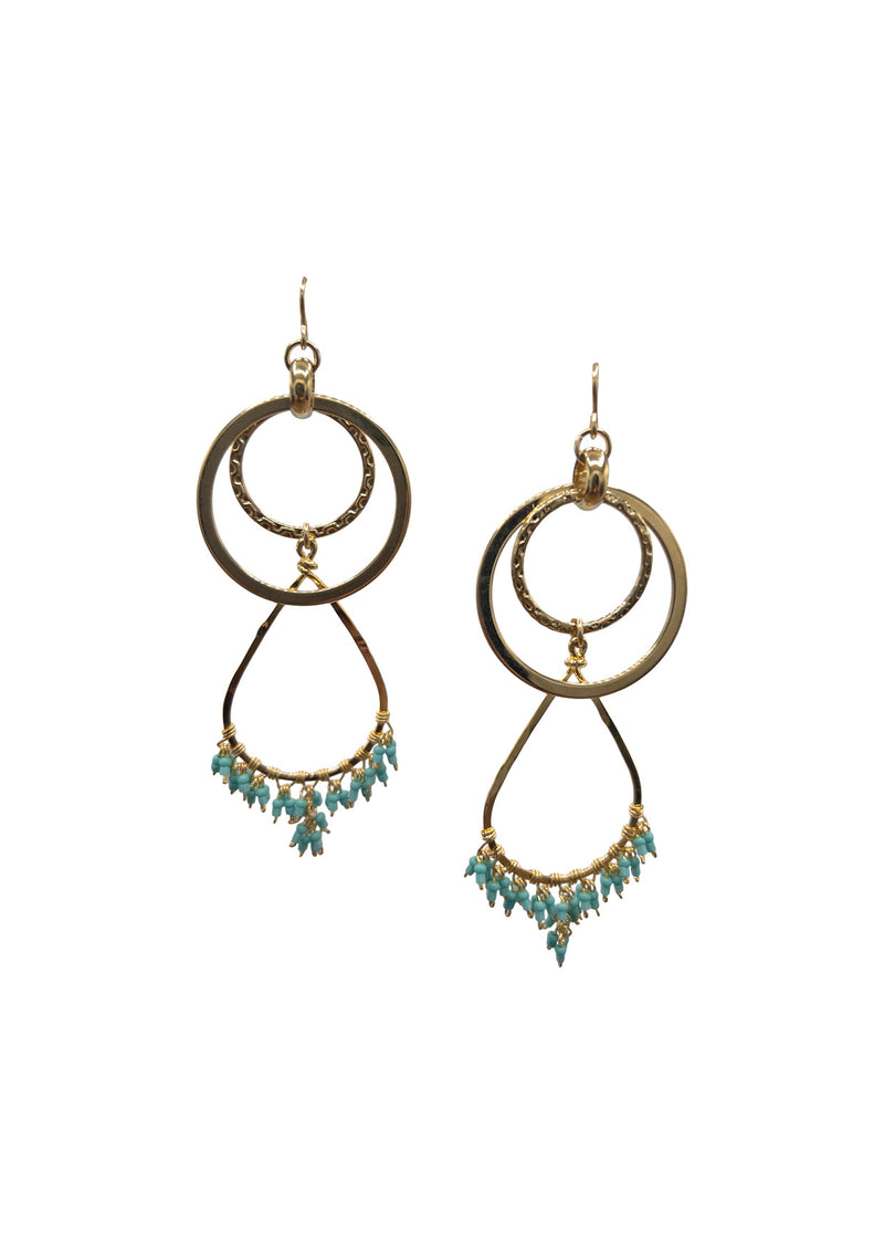 Turquoise Seed Bead Gold Chandelier Earrings