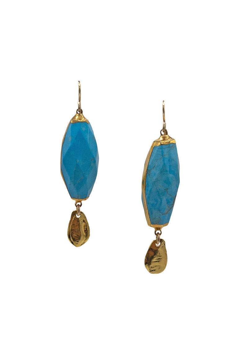 Turquoise in Gold Foil Gold Drop Earrings