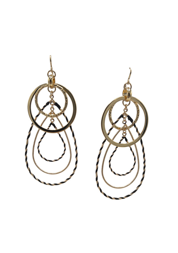 Multi-Link Black Accent Gold Drop Earrings