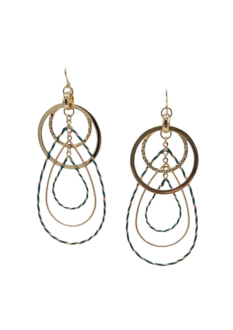 Multi-Link Teal Accent Gold Drop Earrings
