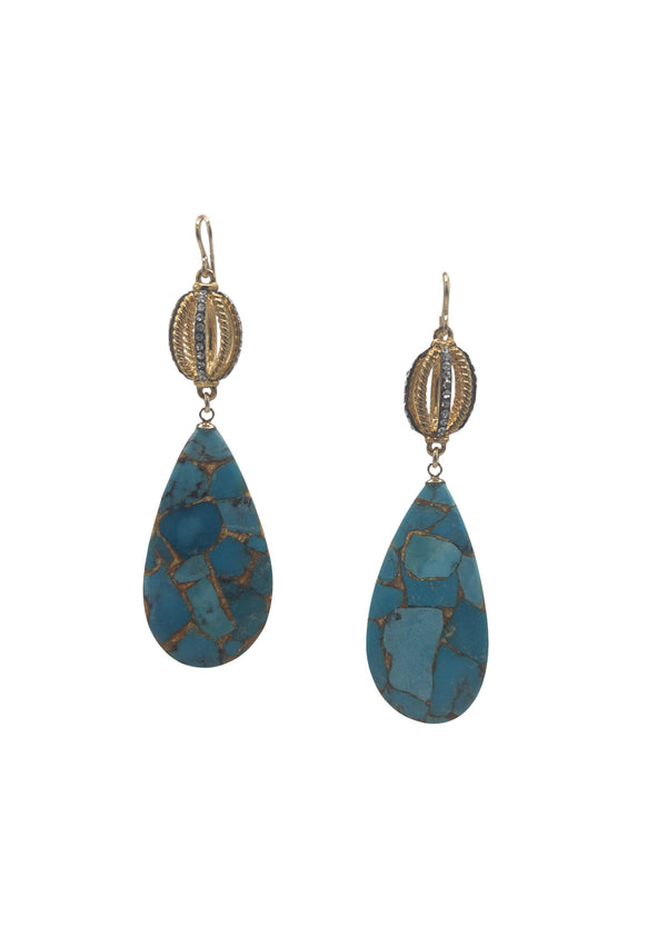 Copper Infused Turquoise Diamond Illusion Drop Earrings
