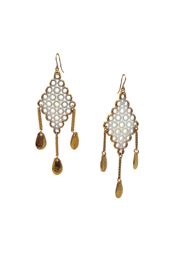 Mother of Pearl in Gold Foil Gold Drop Earrings
