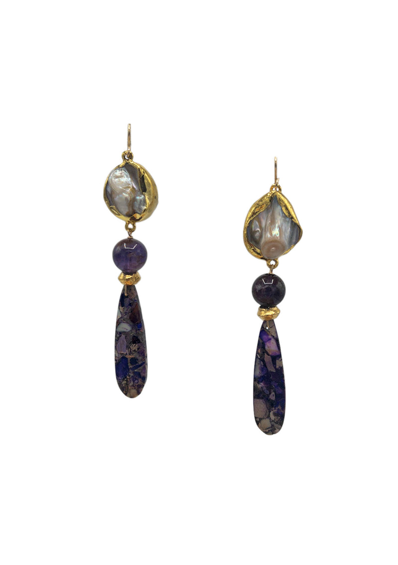 Purple Imperial Jasper Freshwater Pearl Earrings