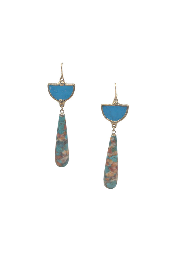 Turquoise in Gold Foil Turquoise Spiny Oyster Drop Earrings