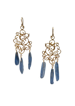 Blue Agate Gold Trellis Chandelier Earrings