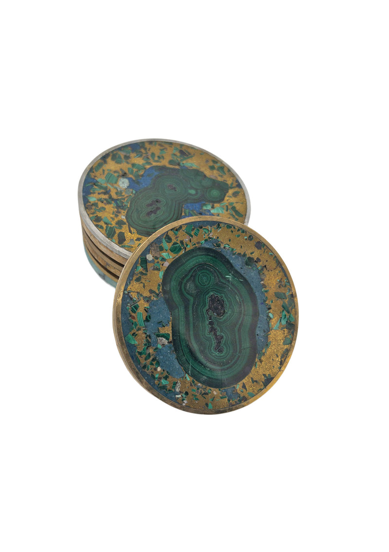 Set of Round Malachite Coasters