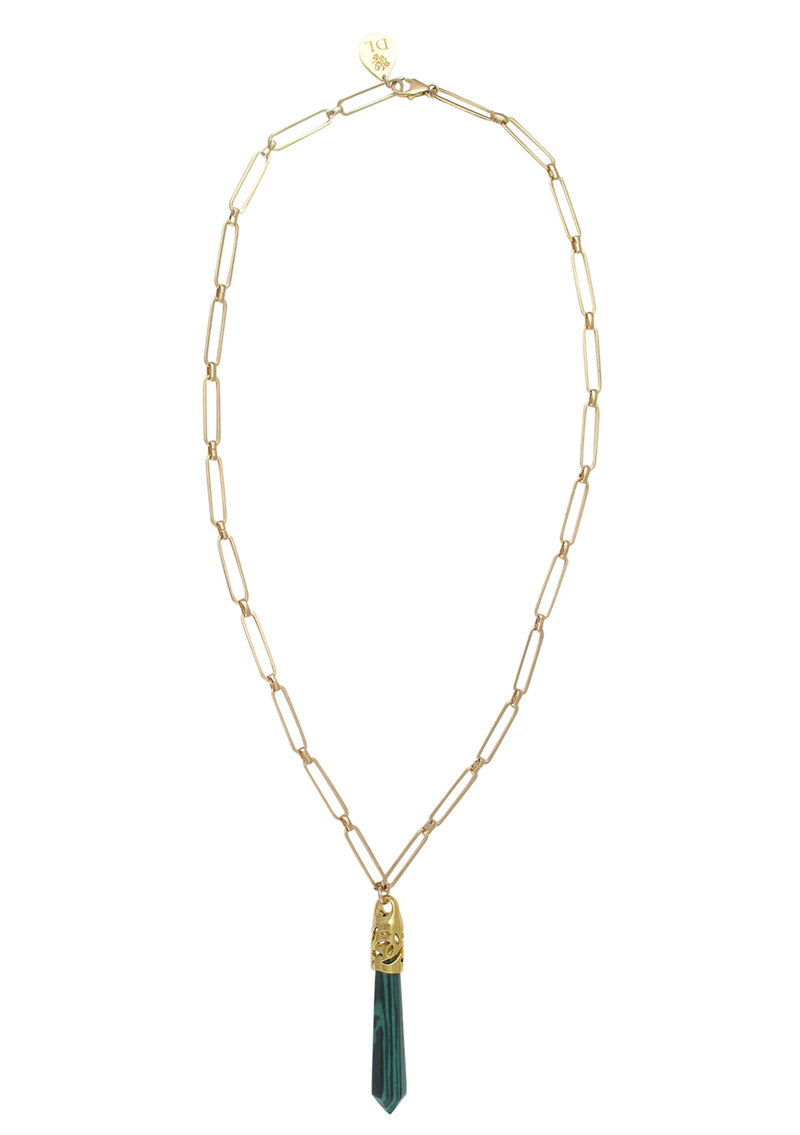 Gold Malachite Spike Pendant Necklace