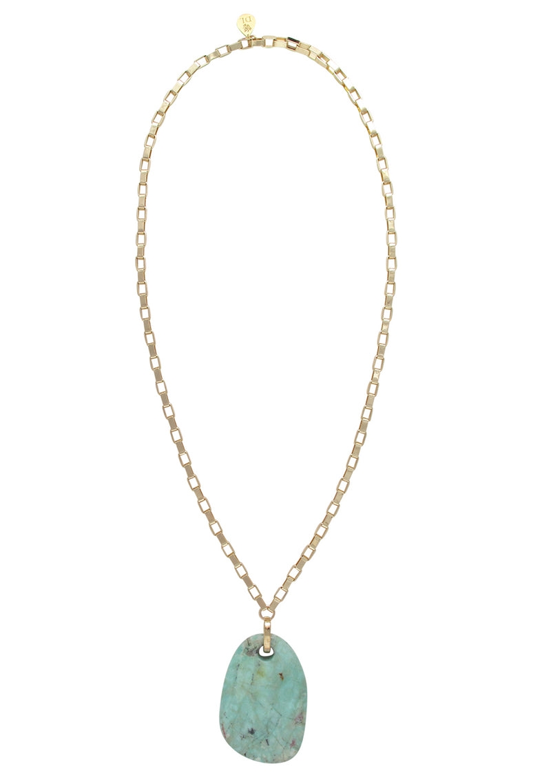 Gold Amazonite Pendant  Necklace