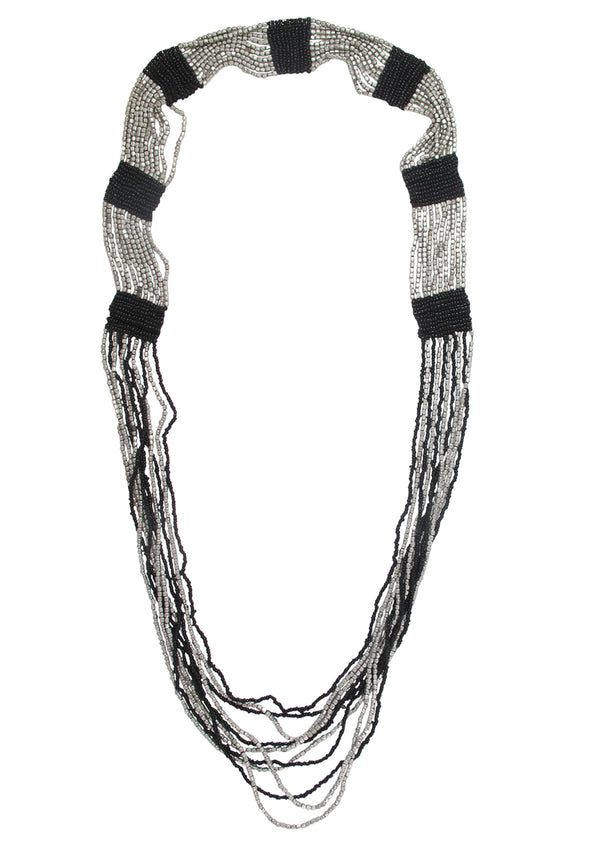 Two-Tone Silver and Black Multi Strand Necklace