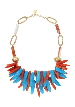 Turquoise Coral Gold Accent Statement Necklace
