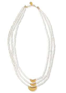 Long Multistrand Pearl and Gold Accent Necklace