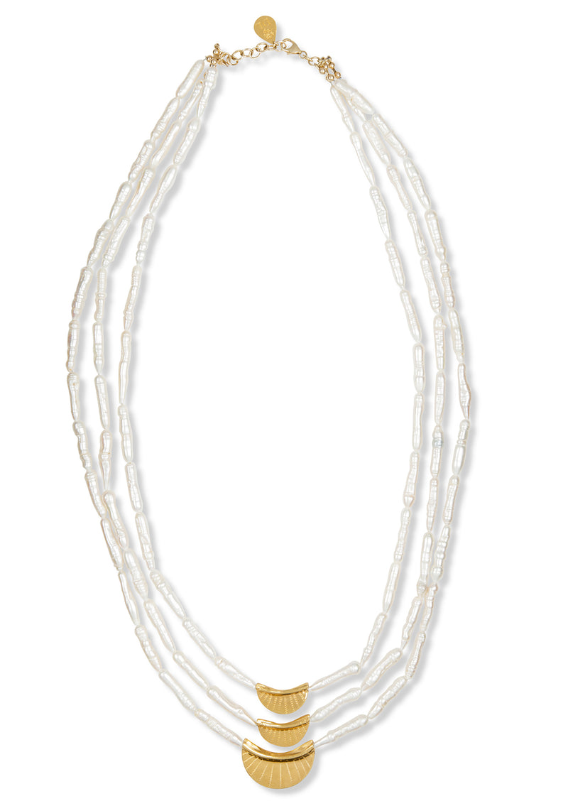 Long Multistrand Pearl and Gold Accent Necklace