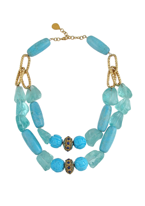 Turquoise Blue Quartz Double Row Necklace