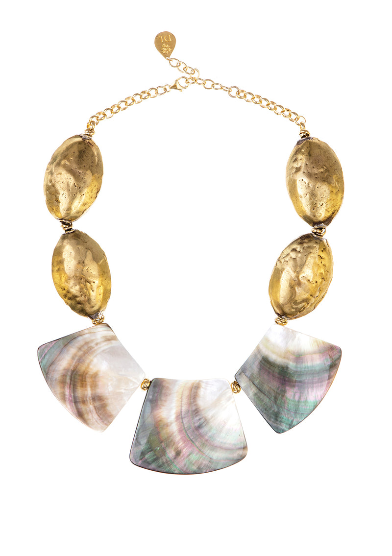 Abalone and Hammered Brass Necklace
